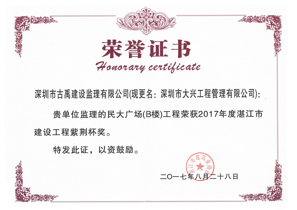 2017年度湛江市建设工程紫荆杯奖——民大广场A楼